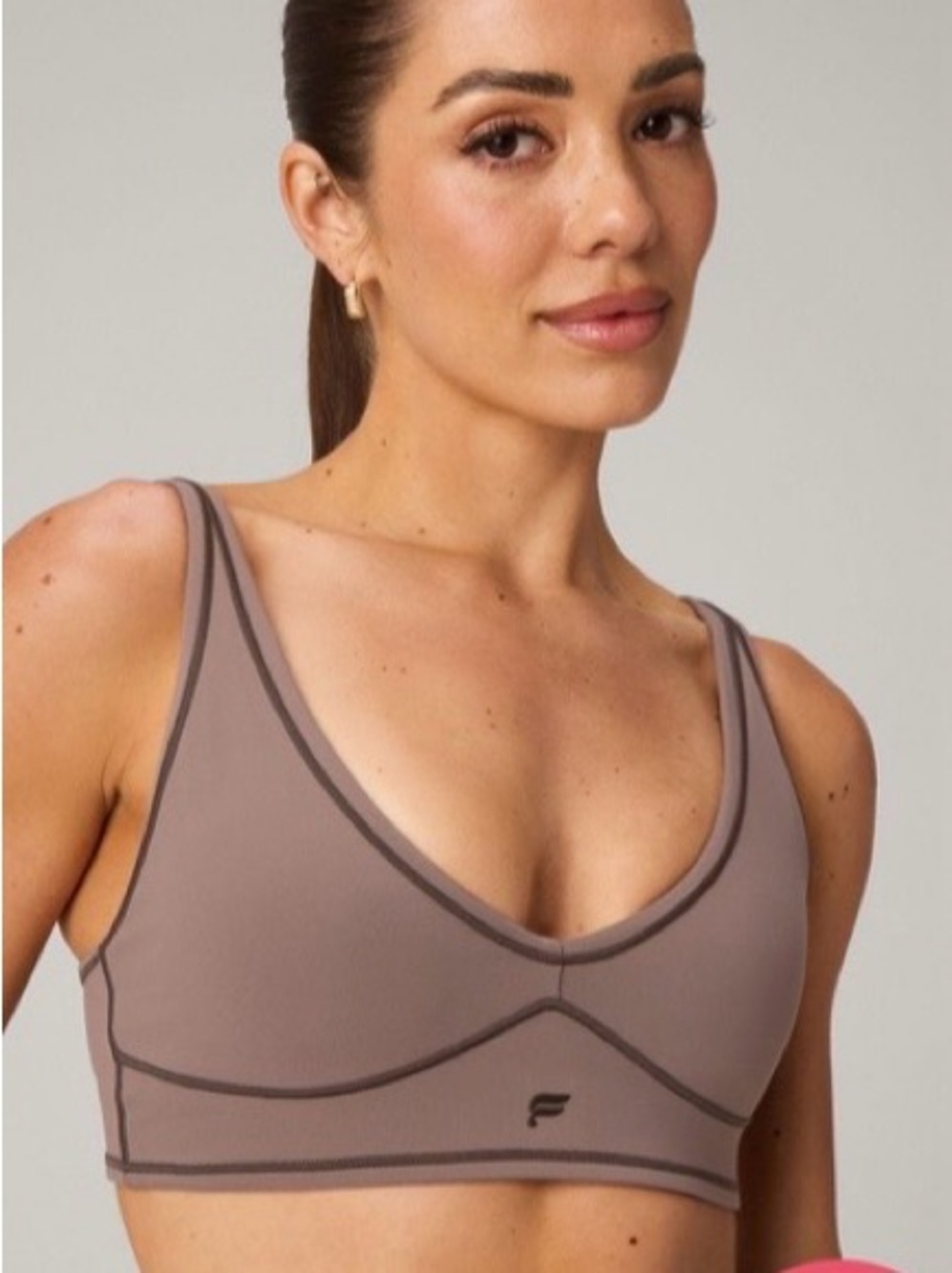 Fabletics Taupe Wireless V-Neck Sports Bralette